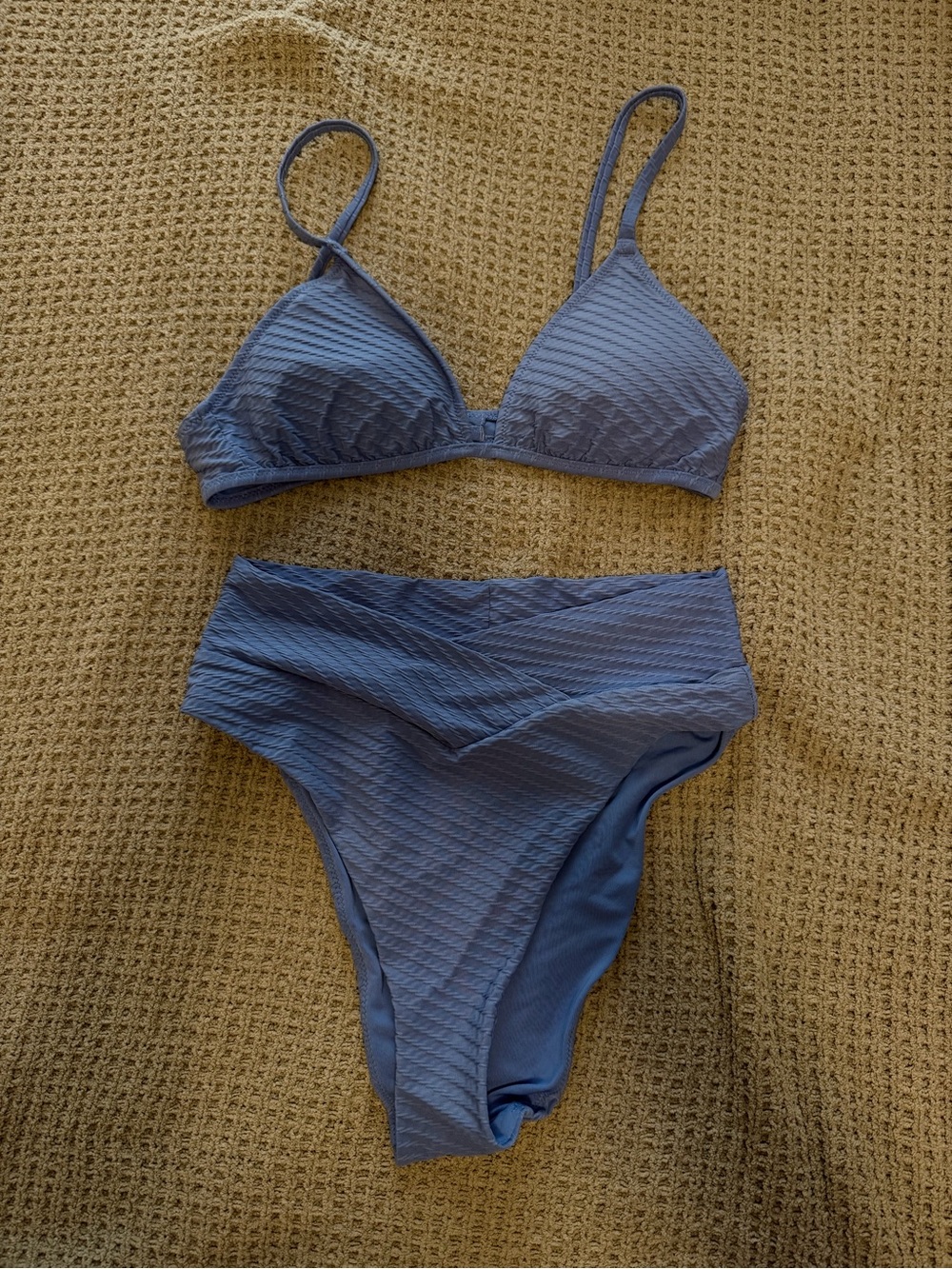 aerie Textured Two-Piece Bikini Set in Slate Blue